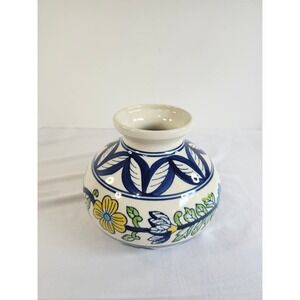 Target Market Bazaar Vintage 2003 Ceramic Vase Hand Painted Floral Blue Yellow